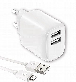 2XUSB wall charger with HI-TECH USB micro cable