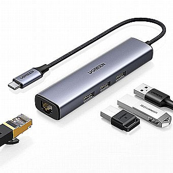 רכזת חיבורים 4 ב-1 למחשב - טייפ-סי ל-3xUSB3.0 +רשת UGREEN
