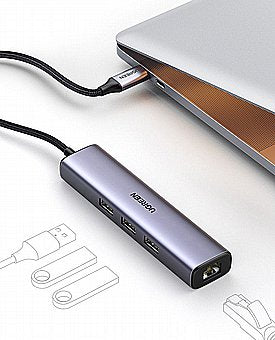 רכזת חיבורים 4 ב-1 למחשב - טייפ-סי ל-3xUSB3.0 +רשת UGREEN