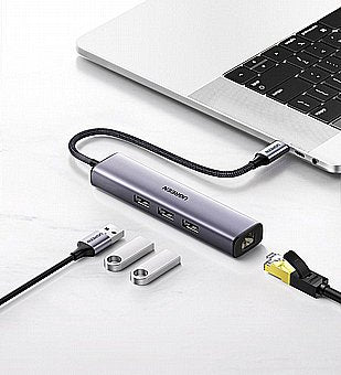 רכזת חיבורים 4 ב-1 למחשב - טייפ-סי ל-3xUSB3.0 +רשת UGREEN