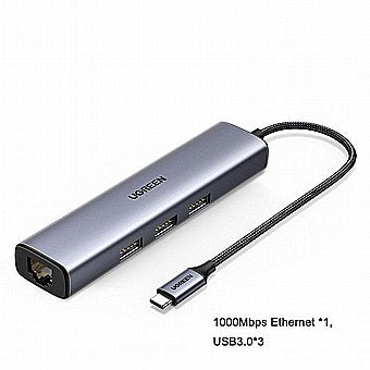 רכזת חיבורים 4 ב-1 למחשב - טייפ-סי ל-3xUSB3.0 +רשת UGREEN