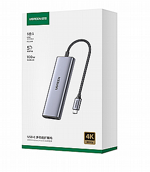 רכזת חיבורים 5 ב-1 למחשב - טייפ-סי ל-3xUSB3.0 + טייפ סי + HDMI 4K + PD100W חברת UGREEN דגם 15596