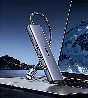 רכזת חיבורים 5 ב-1 למחשב - טייפ-סי ל-3xUSB3.0 + טייפ סי + HDMI 4K + PD100W חברת UGREEN דגם 15596