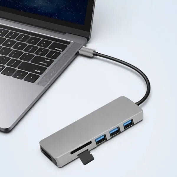 מתאם 6 ב-1 מטייפ סי ל-HDMI 4K ו3 כניסות USB 3.0, חריצי SD/TF וטעינה מהירה Airsky