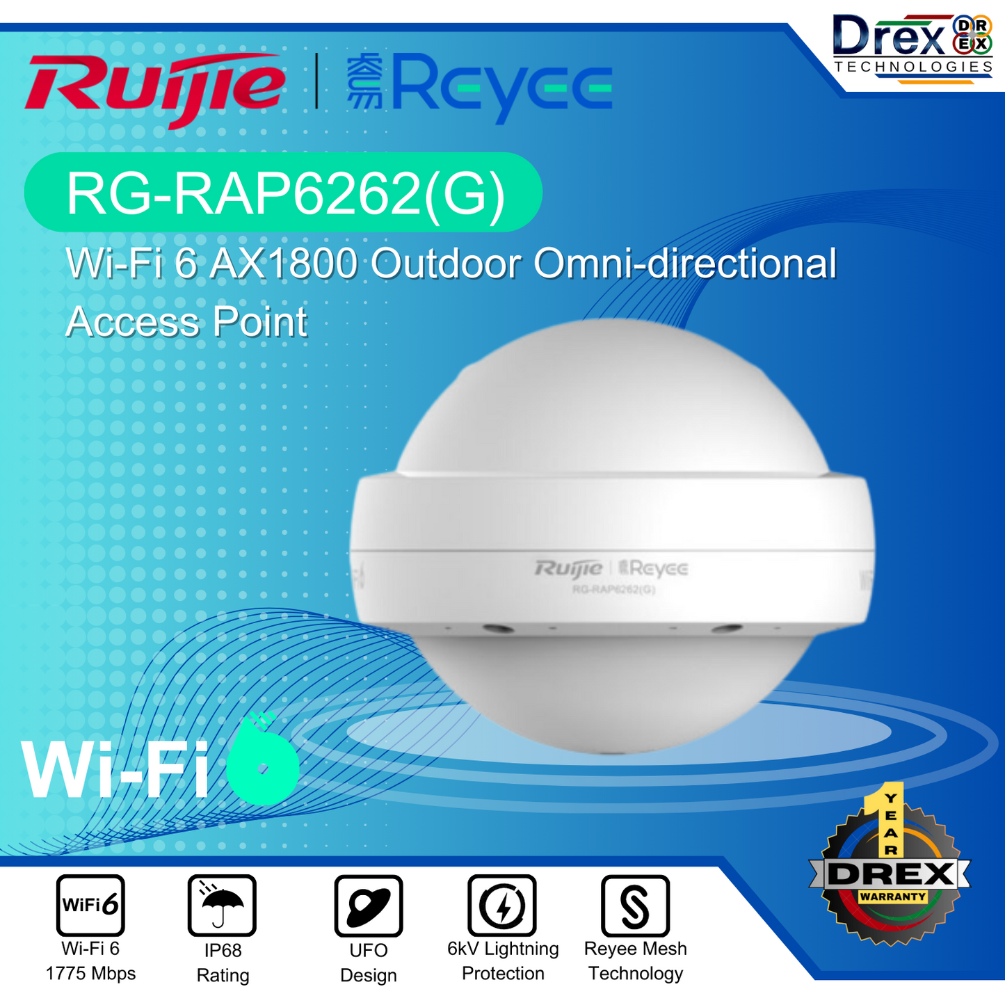 אקסס פוינט WI-FI 6 חיצוני RG-RAP6262(G)